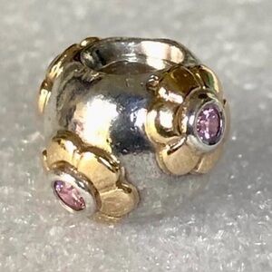 Pandora Raised Flower Pink CZ Charm Retired SS  14K Gold Pink Zirconia 790207PCZ